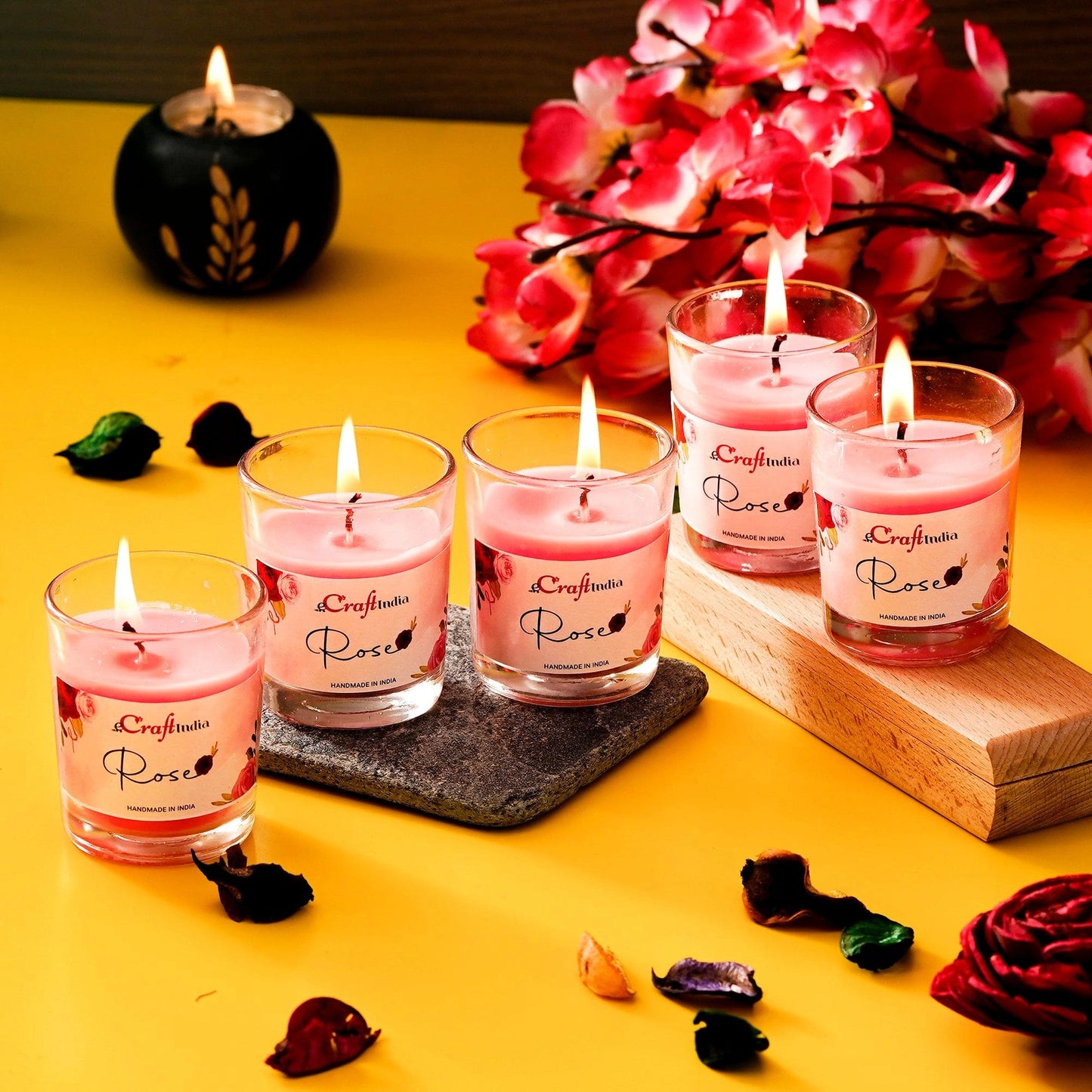 5 Rose Scented Glass Candle...