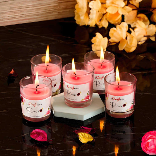 5 Rose Scented Glass Candle...
